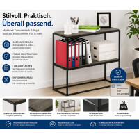 Regal 2 Etagen Breit Stapelbar Bücherregal Eiche Grau Metall Holz