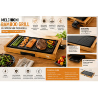 Melchioni Grill Elektrischer Grill, Bambus, Schwarz, Einheitsgröße