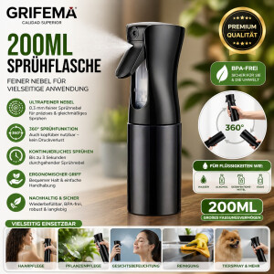 2x GRIFEMA 200ml Sprühflasche – Feiner Nebel & 360° Sprühen