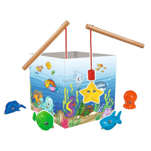 Noris 606041894 - Angelspiel - spannendes Kinderspiel mit bunten Kunststoff Fisch-Figuren und 2 Holz Angeln, ab 2 Jahren
