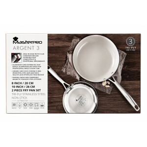 MasterPRO ARGENT 3 Bratpfannen Set 20 + 26 cm 3-Ply Edelstahl Keramik Induktion