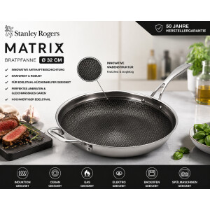 Stanley Rogers Bratpfanne Ø 32 cm MATRIX, innovative und moderne Edelstahl-Pfanne mit Antihaftbeschichtung, für Ceran-, Gas-, Elektro-, Induktionsherde geeignet