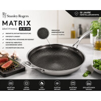 Stanley Rogers Bratpfanne Ø 32 cm MATRIX, innovative und moderne Edelstahl-Pfanne mit Antihaftbeschichtung, für Ceran-, Gas-, Elektro-, Induktionsherde geeignet