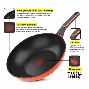 Tasty Antihaft-Wokpfanne mit Tasty Heat Flame, 28 cm – Aluminium, Geeignet für alle Herdarten inkl. Induktion, Antihaftbeschichtung – Designed in Germany