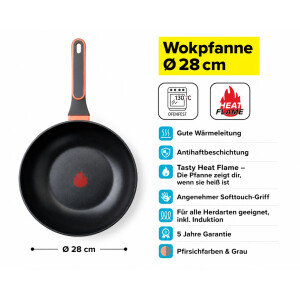 Tasty Antihaft-Wokpfanne mit Tasty Heat Flame, 28 cm – Aluminium, Geeignet für alle Herdarten inkl. Induktion, Antihaftbeschichtung – Designed in Germany