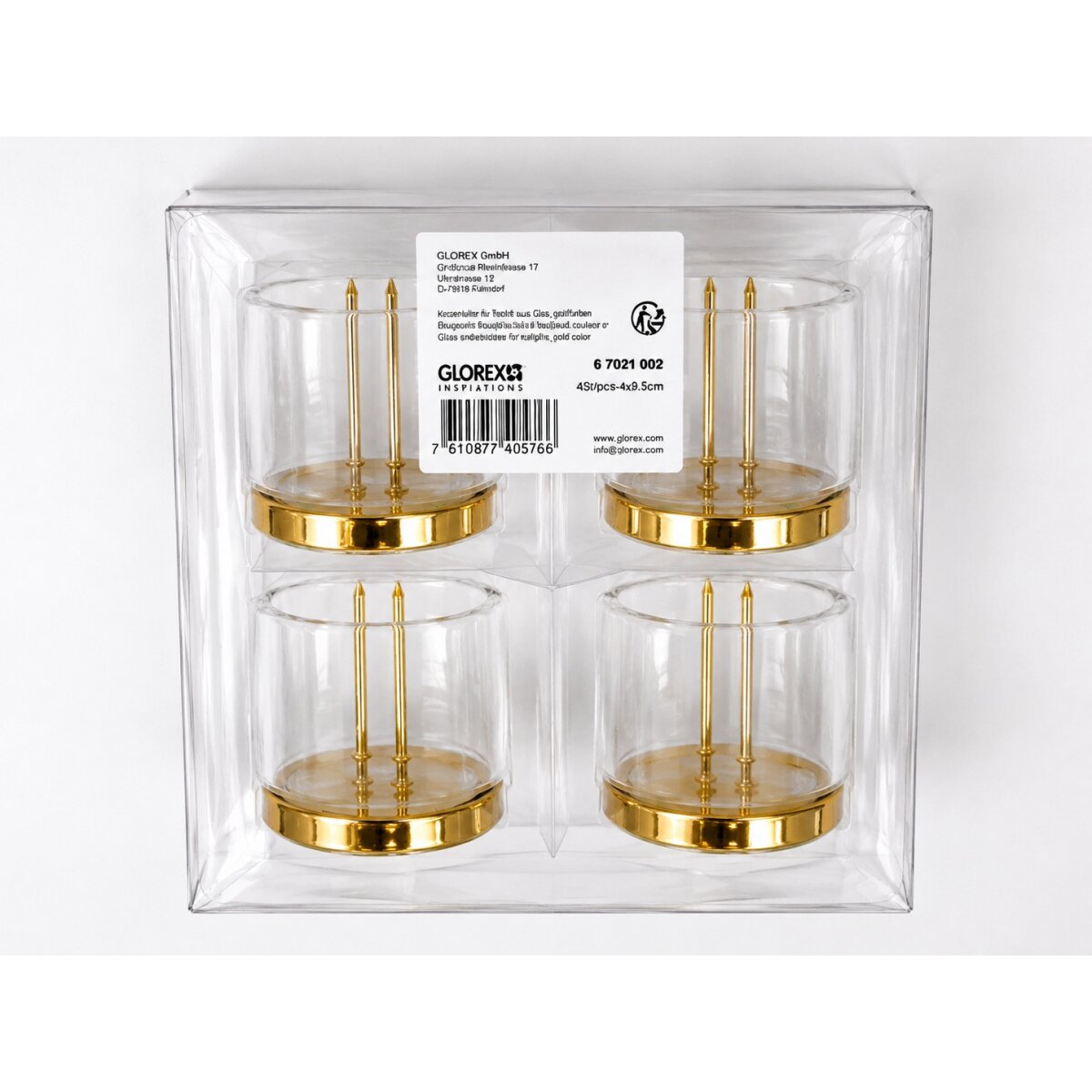 GLOREX Kerzenhalter mit Teelichtglas Gold 4 Stück zum S