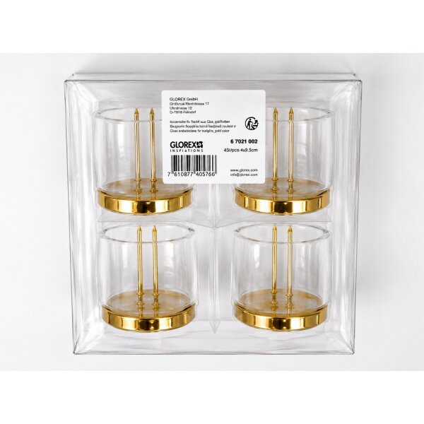 GLOREX Kerzenhalter mit Teelichtglas Gold 4 Stück zum Stecken