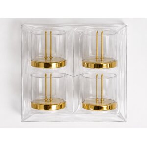 GLOREX Kerzenhalter mit Teelichtglas Gold 4 Stück zum Stecken