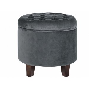 HomePop Samt Sitzhocker mit Stauraum Dunkelgrau Ø 48 cm