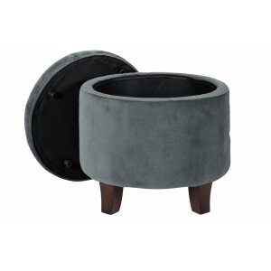 HomePop Samt Sitzhocker mit Stauraum Dunkelgrau Ø 48 cm