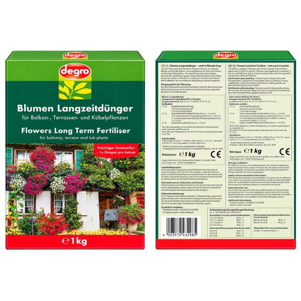 degro Blumen Langzeitdünger 1 kg NPK 17-17-17 für Balkon- & Kübelpflanzen