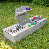 B-Ware roba 2in1 Balkonsandkasten mit Matschküche Holz Grau 116 cm