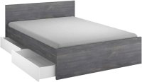 Bett, 160 x 200 cm, mit Schubladen, graue Eiche Optik