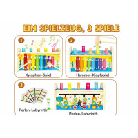 Symiu Baby Spielzeug ab 1 Jahr Kinderspielzeug Motorikwürfel Holzspielzeug Hammerspiel 3 IN 1 Kinder Spielzeug Xylophon Labyrinth Musikinstrumente Geschenk für Kinder Ab 1 2 3 Jahre Junge Mädchen