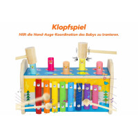 Symiu Baby Spielzeug ab 1 Jahr Kinderspielzeug Motorikwürfel Holzspielzeug Hammerspiel 3 IN 1 Kinder Spielzeug Xylophon Labyrinth Musikinstrumente Geschenk für Kinder Ab 1 2 3 Jahre Junge Mädchen