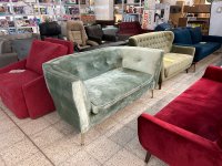 Kare Design Rimini, 2-Sitzer Sofa, Kiefer Massivholz, Grün, Sitzhöhe 47cm, Samt Look, Mid-Century Look, Couch, Wohnzimmer, (H/B/T) 76x170x86cm