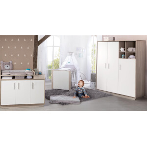 roba Zimmerset Olaf Luna Elm/weiß, inkl. Kombi-Bett 70x140 cm, Wickelkommode & 3-türigem Schrank