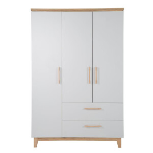 roba Set Caro, mit Kombi-Bett 70x140 cm, Wickelkommode & 3-türigem Schrank, Lichtgrau/Goldeiche