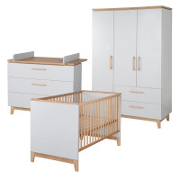 roba Set Caro, mit Kombi-Bett 70x140 cm, Wickelkommode & 3-türigem Schrank, Lichtgrau/Goldeiche