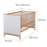 roba Set Caro, mit Kombi-Bett 70x140 cm, Wickelkommode & 3-türigem Schrank, Lichtgrau/Goldeiche