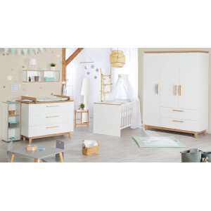 roba Set Finn, inkl. Kombi-Bett 70 x 140 cm, Wickelkommode & 3-türigem Schrank, Weiß/Goldeiche