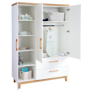 roba Set Finn, inkl. Kombi-Bett 70 x 140 cm, Wickelkommode & 3-türigem Schrank, Weiß/Goldeiche