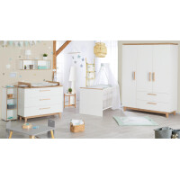 roba Set Finn, inkl. Kombi-Bett 70 x 140 cm, Wickelkommode & 3-türigem Schrank, Weiß/Goldeiche