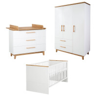 roba Set Finn, inkl. Kombi-Bett 70 x 140 cm, Wickelkommode & 3-türigem Schrank, Weiß/Goldeiche