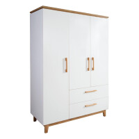 roba Set Finn, inkl. Kombi-Bett 70 x 140 cm, Wickelkommode & 3-türigem Schrank, Weiß/Goldeiche