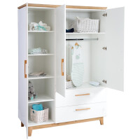 roba Set Finn, inkl. Kombi-Bett 70 x 140 cm, Wickelkommode & 3-türigem Schrank, Weiß/Goldeiche