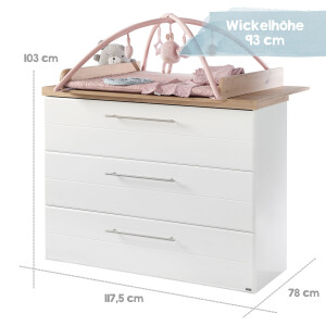 roba Zimmerset ‚Nele 3-teilig, inkl. Kombi-Kinderbett 70 x 140, Wickelkommode & Schrank 3-türig