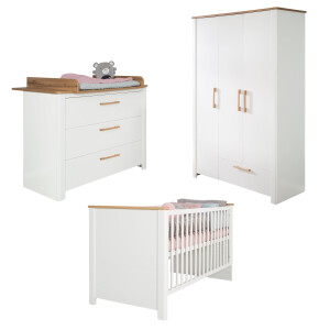 roba Kinderzimmerset Ava 3-teilig, inkl. Kombi-Kinderbett 70x140 cm, breiter Wickelkommode & 3-türigem Kleiderschrank