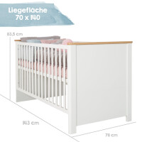 roba Kinderzimmerset Ava 3-teilig, inkl. Kombi-Kinderbett 70x140 cm, breiter Wickelkommode & 3-türigem Kleiderschrank