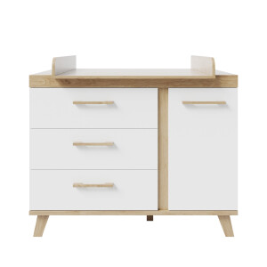 roba Kinderzimmer Set 3-teilig Smile - Kombi Kinderbett 70 x 140 + Wickelkommode + Kleiderschrank 3-türig - Babyzimmer im Holz Dekor Artisan Eiche / Weiß