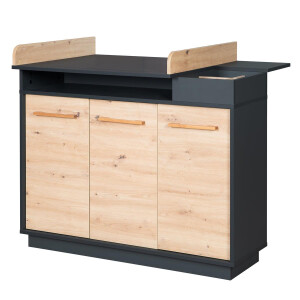 roba Kinderzimmerset Lenn 3-teilig - Kombi-Kinderbett 70x140 + Wickelkommode breit + Kleiderschrank 3-türig - Anthrazit - Dekor Artisan Eiche