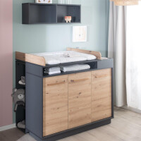 roba Kinderzimmerset Lenn 3-teilig - Kombi-Kinderbett 70x140 + Wickelkommode breit + Kleiderschrank 3-türig - Anthrazit - Dekor Artisan Eiche