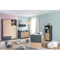 roba Kinderzimmerset Lenn 3-teilig - Kombi-Kinderbett 70x140 + Wickelkommode breit + Kleiderschrank 3-türig - Anthrazit - Dekor Artisan Eiche