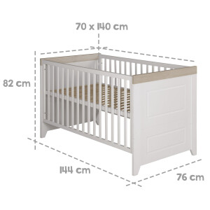 roba 2-tlg Zimmerset Felicia, Luna Elm/weiß inkl. Kombi-Bett 70x140 cm und breiter Wickelkommode