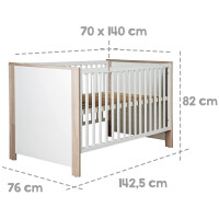 roba Zimmerset Olaf, 2-tlg, Luna Elm/weiß, inkl. Kombi-Bett 70x140 cm und breiter Wickelkommode