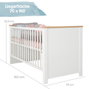 roba Möbelset Ava 2-teilig, inkl. Kombi-Kinderbett 70 x 140 cm & Wickelkommode schranktief