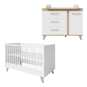roba Möbelset Smile 2-teilig - Kombi-Kinderbett 70 x 140 + Wickelkommode breit - Kinderzimmer im Dekor Artisan Eiche + Weiß