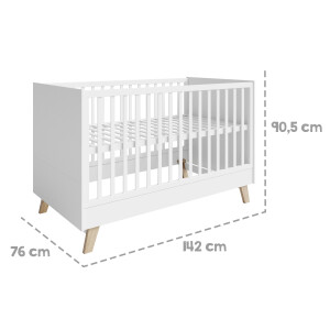 roba Möbelset Smile 2-teilig - Kombi-Kinderbett 70 x 140 + Wickelkommode breit - Kinderzimmer im Dekor Artisan Eiche + Weiß