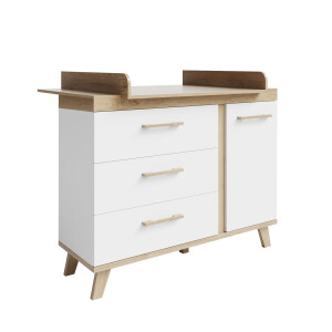 roba Möbelset Smile 2-teilig - Kombi-Kinderbett 70 x 140 + Wickelkommode breit - Kinderzimmer im Dekor Artisan Eiche + Weiß