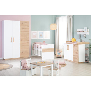 roba Möbelset Lion 2-teilig - Kombi-Kinderbett 70x140 + Wickelkommode breit - Weiß - Dekor Artisan Eiche