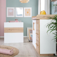roba Möbelset Lion 2-teilig - Kombi-Kinderbett 70x140 + Wickelkommode breit - Weiß - Dekor Artisan Eiche