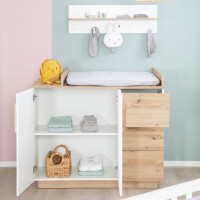 roba Möbelset Lion 2-teilig - Kombi-Kinderbett 70x140 + Wickelkommode breit - Weiß - Dekor Artisan Eiche
