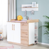 roba Möbelset Lion 2-teilig - Kombi-Kinderbett 70x140 + Wickelkommode breit - Weiß - Dekor Artisan Eiche