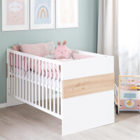 roba Möbelset Lion 2-teilig - Kombi-Kinderbett 70x140 + Wickelkommode breit - Weiß - Dekor Artisan Eiche