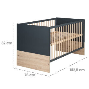 roba Möbelset Lenn 2-teilig - Kombi-Kinderbett 70x140 + Wickelkommode breit - Anthrazit - Dekor Artisan Eiche