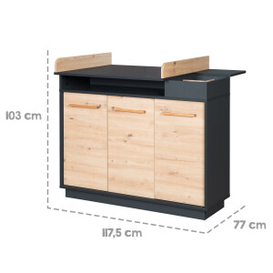roba Möbelset Lenn 2-teilig - Kombi-Kinderbett 70x140 + Wickelkommode breit - Anthrazit - Dekor Artisan Eiche